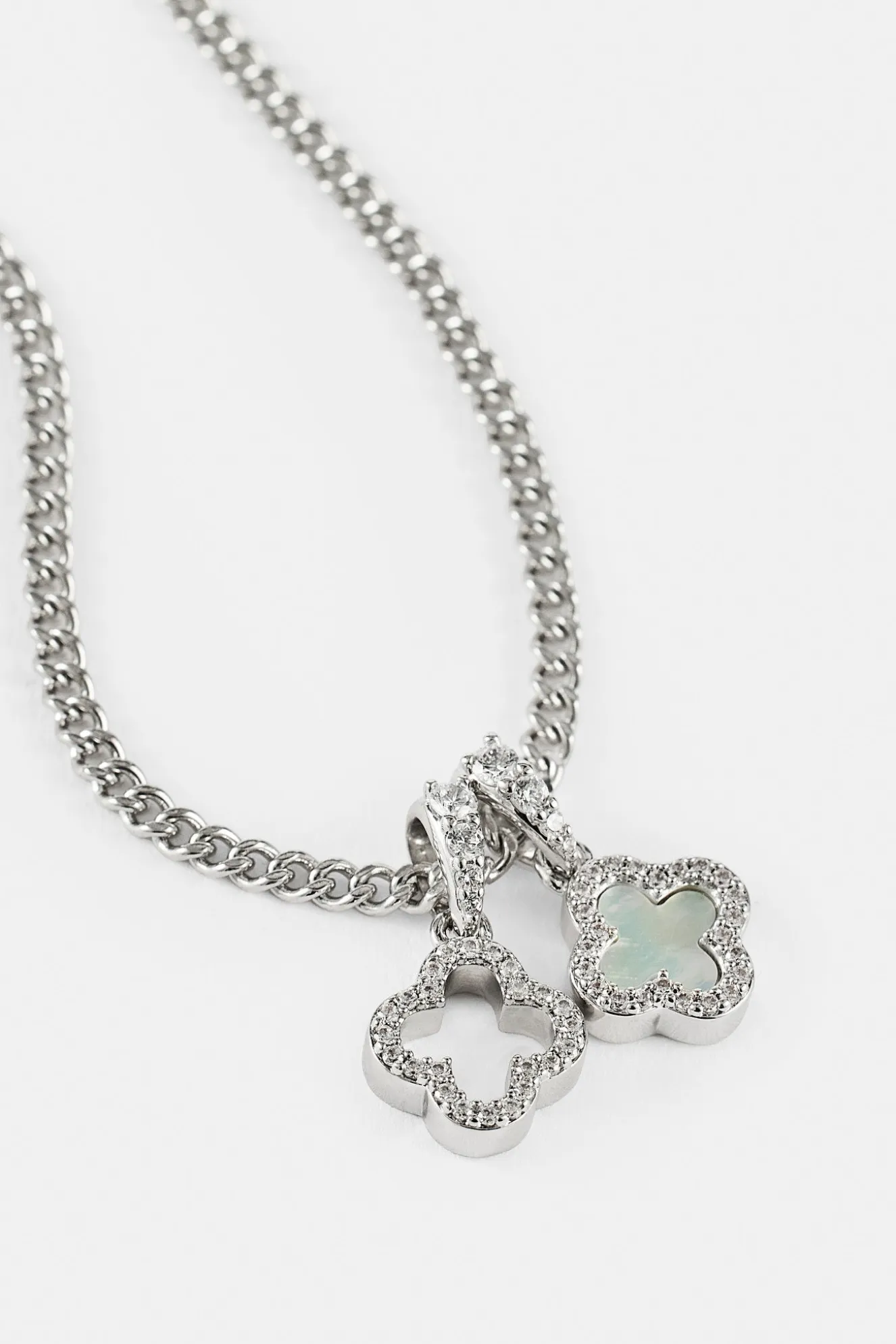 Iced & Mother Of Pearl Double Motif Necklace - 10mm