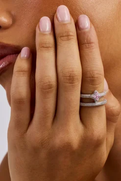 Iced Motif Double Band Row Ring - White
