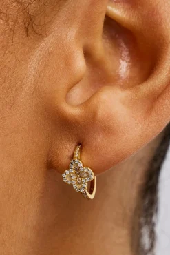 Iced Motif Hoop Earrings - 12mm - Gold