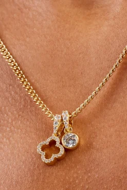 Iced Motif Outline & Gemstone Necklace - 10mm - Gold