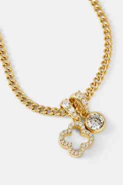 Iced Motif Outline & Gemstone Necklace - 10mm - Gold