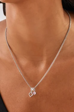 Iced Motif Outline & Pink Gemstone Necklace - 10mm - White