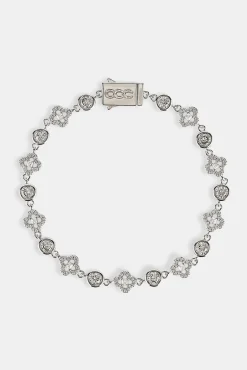 Iced Motif & Round Gemstone Bracelet - 8mm - White