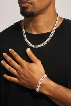 Iced Out Cuban Bracelet & Chain - 8mm - White