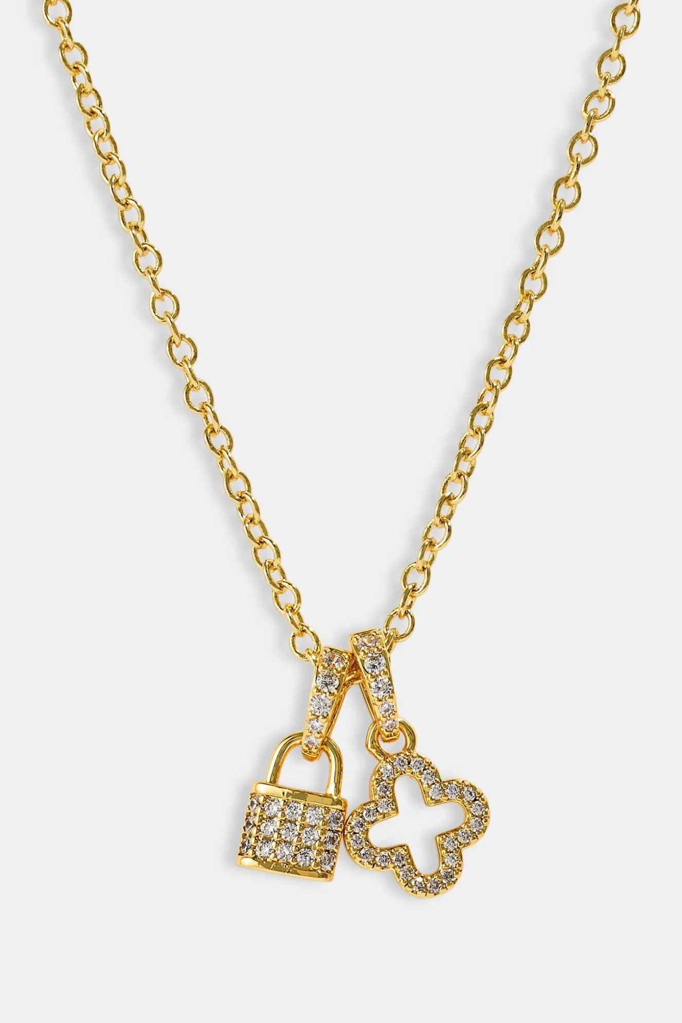 Iced Padlock & Motif Necklace - 10mm - Gold