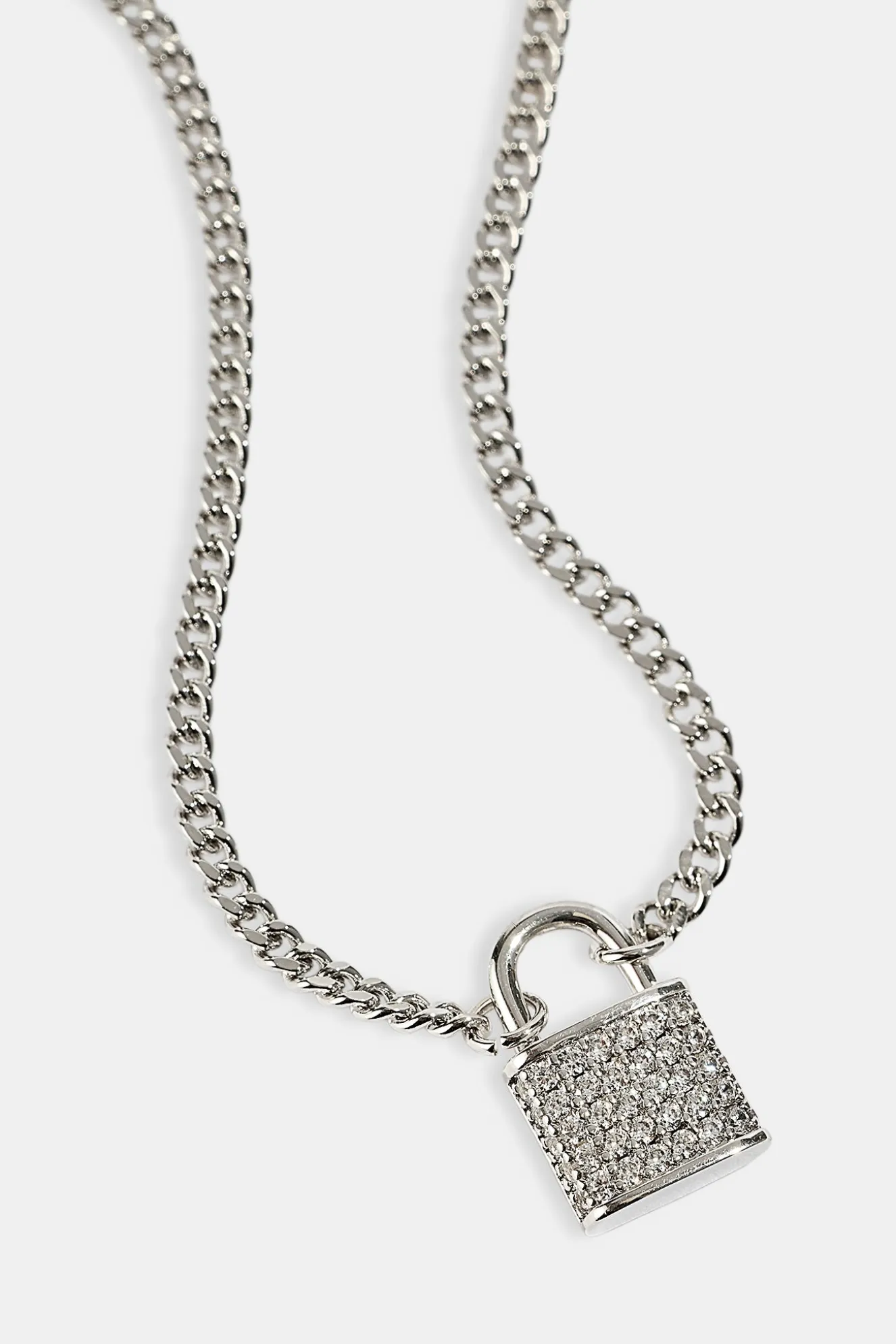 Iced Padlock Pendant Necklace - 15mm - White