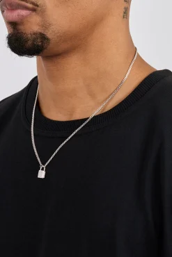 Iced Padlock Pendant Necklace - 15mm - White