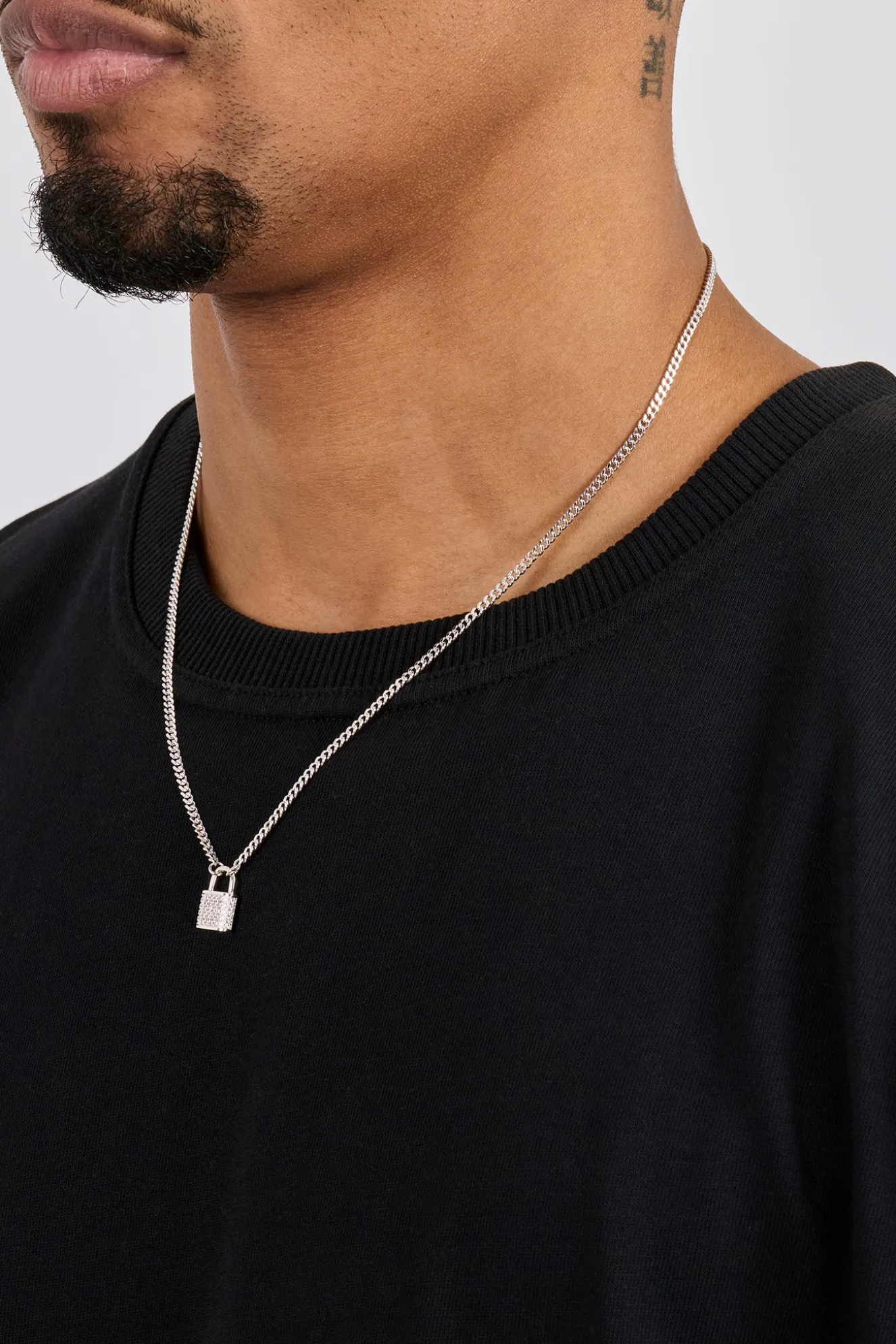 Iced Padlock Pendant Necklace - 15mm - White
