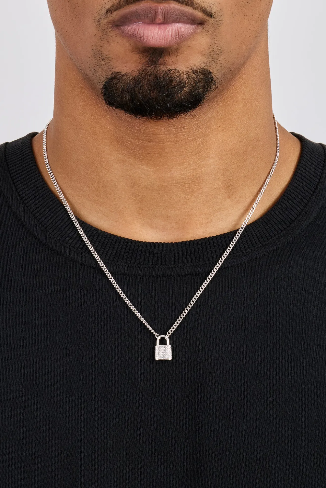 Iced Padlock Pendant Necklace - 15mm - White