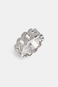 Iced Paisley Cuban Ring - 10mm - White