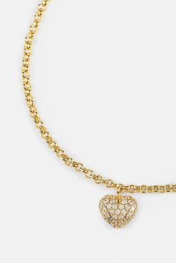 Iced Pave Heart Micro Necklace - 6mm - Gold