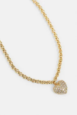 Iced Pave Heart Micro Necklace - 6mm - Gold