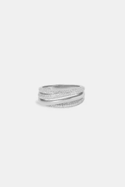 Iced Pave Layered Polished Ring - 8mm - White