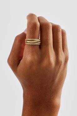 Iced Pave Layered Polished Ring - 8mm