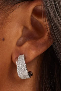Iced & Polished Cross Over Hoops - 20mm - White