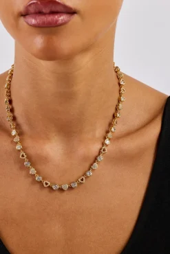 Iced & Polished Heart Multigem Chain - 6mm - Gold