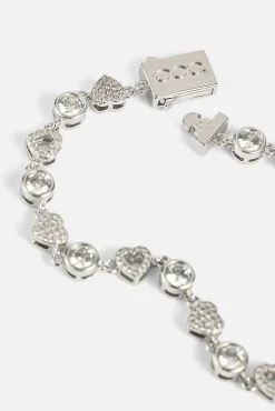 Iced & Polished Heart Multigem Bracelet - 6mm - White