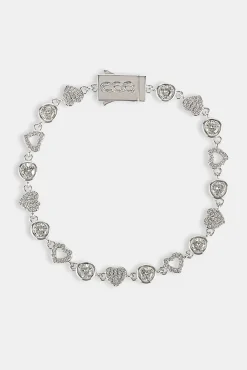 Iced & Polished Heart Multigem Bracelet - 6mm - White