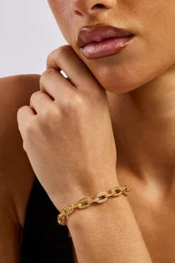 Iced & Polished Link Bracelet - 6mm - Gold