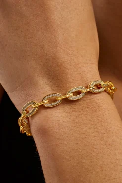 Iced & Polished Link Bracelet - 6mm - Gold