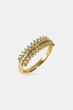 Iced & Polished Oval Band Ring - Gold