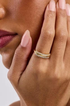 Iced & Polished Oval Band Ring - Gold