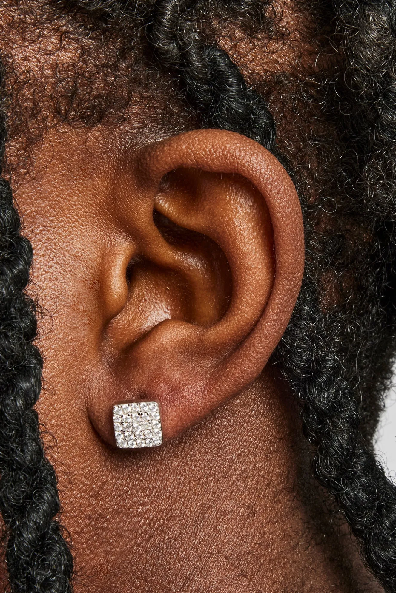 Iced Square CZ Pave Stud Earrings - 8mm