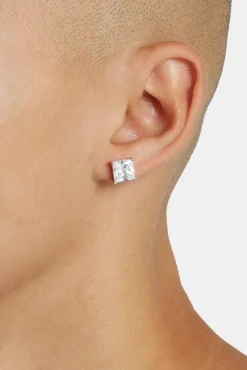 Iced Stud Earrings - 8mm - White