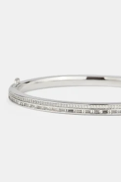 Iced Tennis & Baguette Stone Bangle - 4mm - White