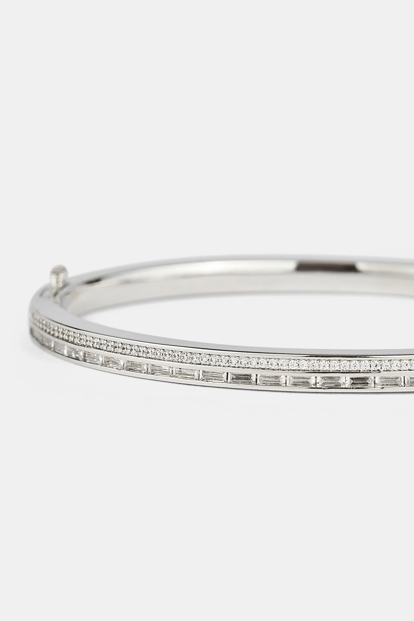 Iced Tennis & Baguette Stone Bangle - 4mm - White