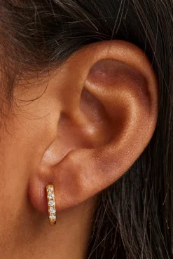 Iced Thin Huggie Earrings - 12mm