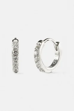 Iced Thin Huggie Earrings - 12mm - White