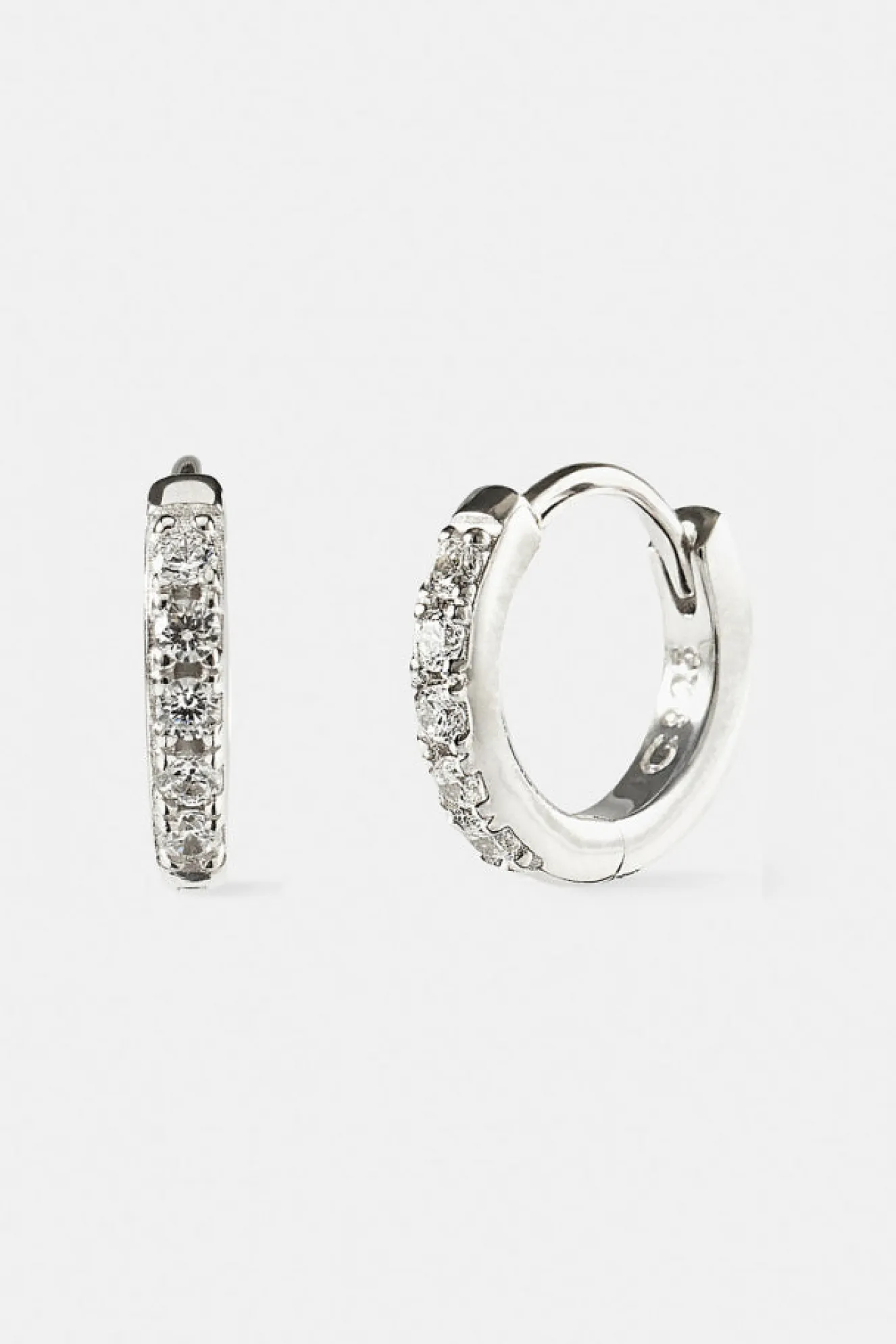 Iced Thin Huggie Earrings - 12mm - White
