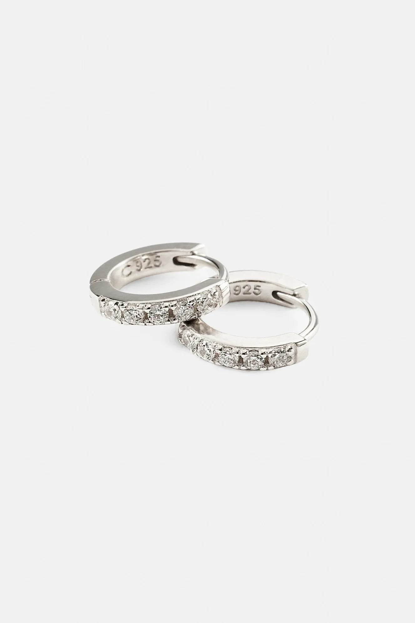 Iced Thin Huggie Earrings - 12mm - White