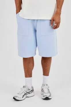 Jersey Jort With Pocket Detail - Light Blue