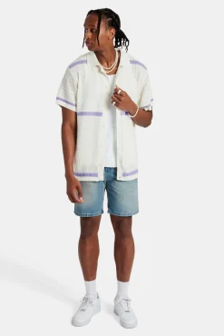 Knitted Button Front Shirt - Purple