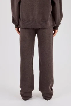 Knitted Cernucci Back Detail Wide Leg Jogger - Brown