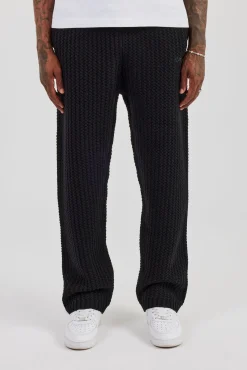 Knitted Sports Rib Jogger - Black