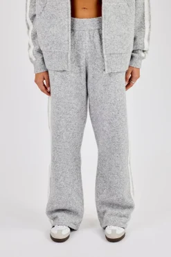 Knitted Stripe Wide Leg Jogger - Grey