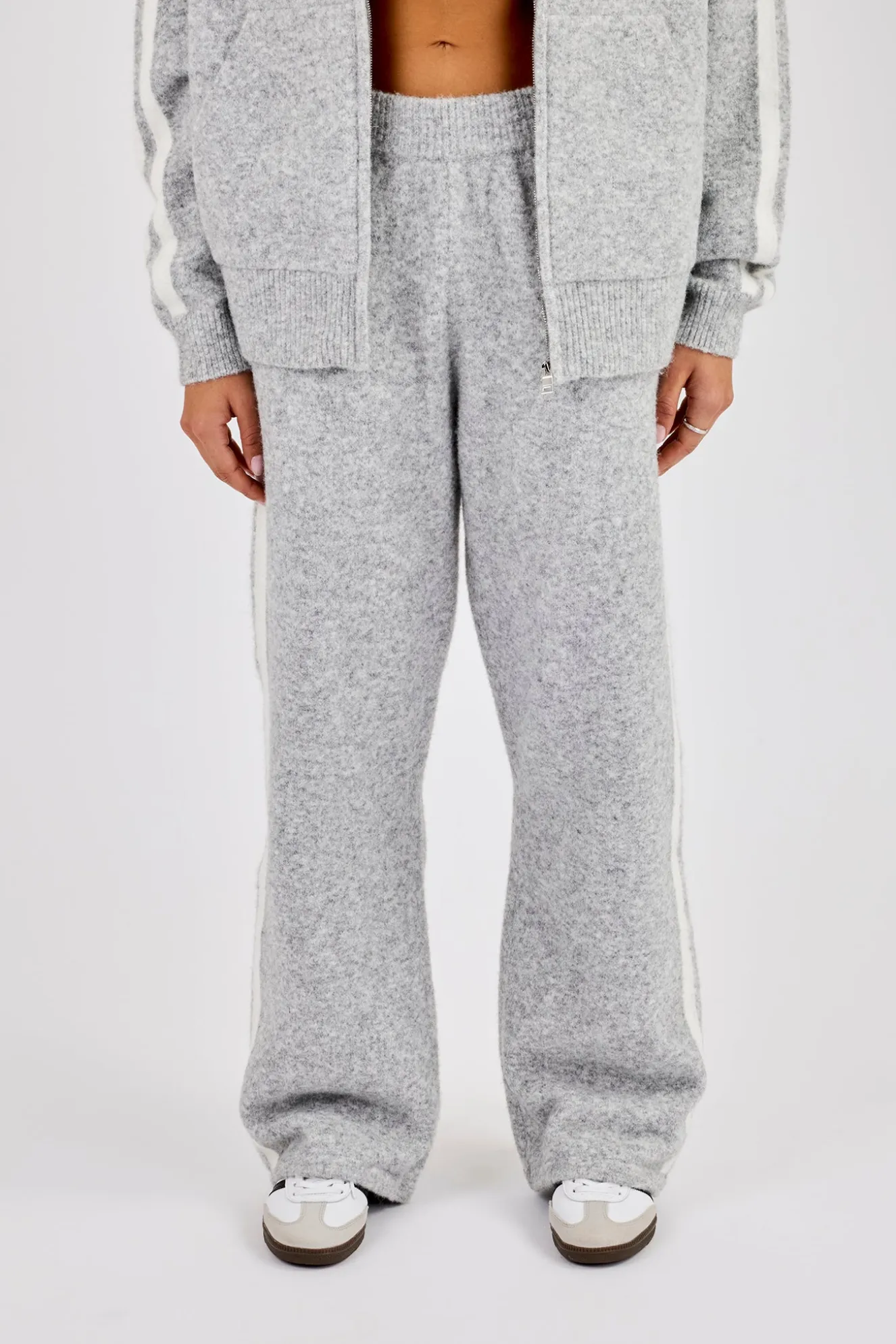 Knitted Stripe Wide Leg Jogger - Grey