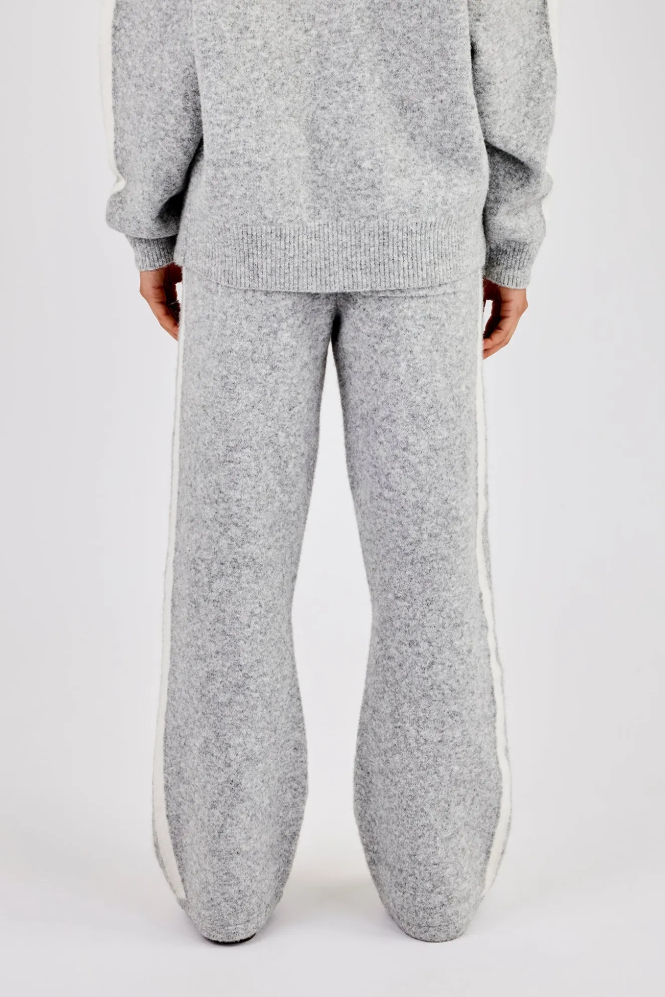 Knitted Stripe Wide Leg Jogger - Grey