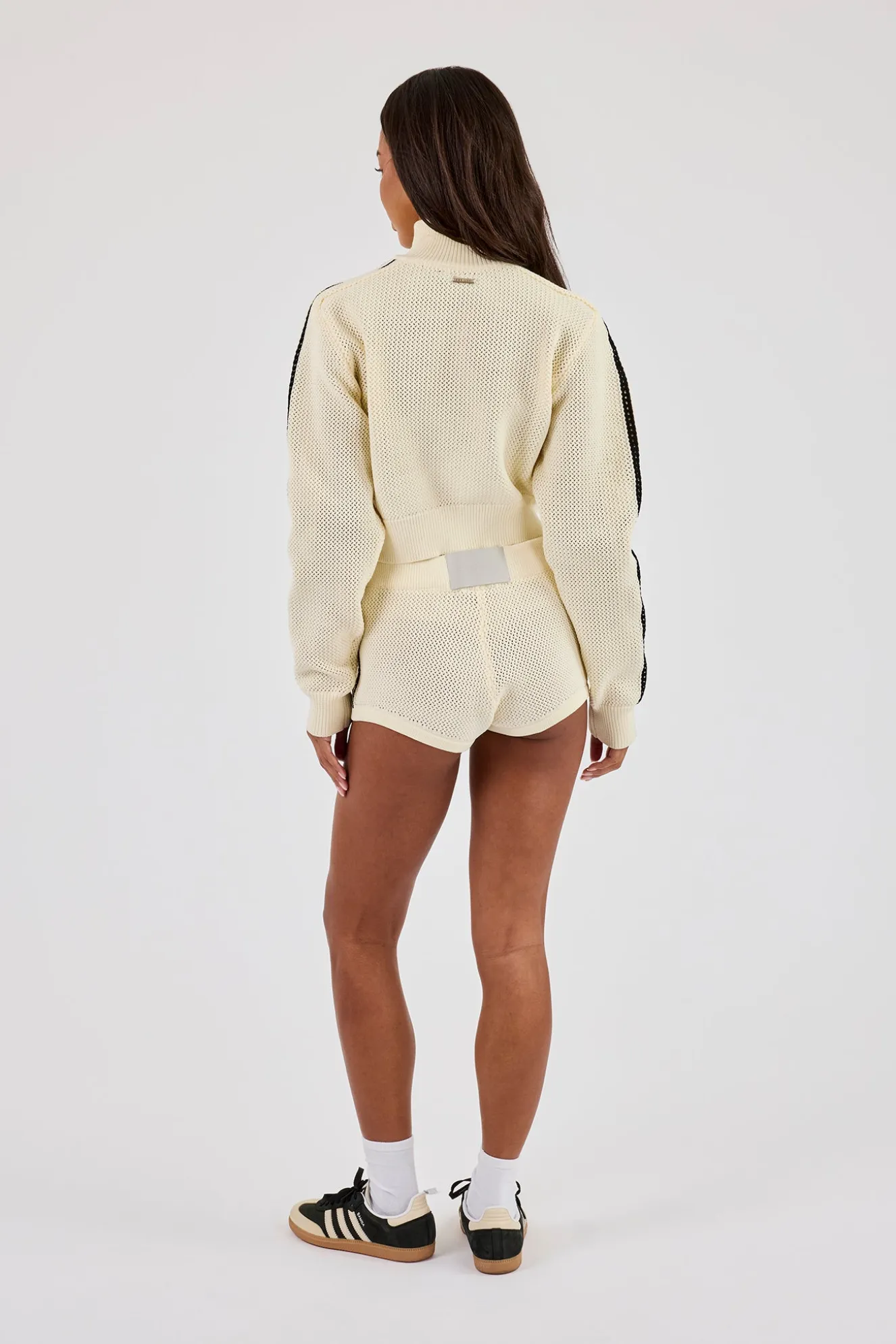 Knitted Taping Funnel Neck Track Jacket & Micro Short - Off White