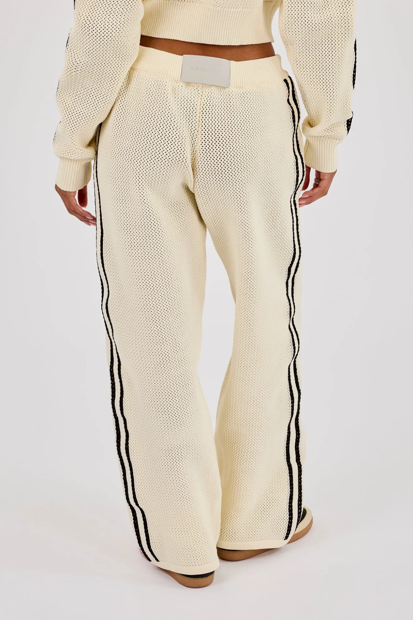 Knitted Taping Wide Leg Jogger - Off White