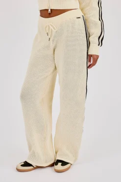 Knitted Taping Wide Leg Jogger - Off White
