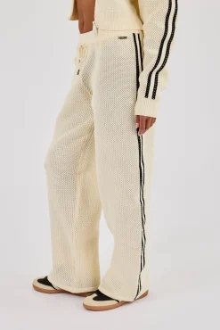 Knitted Taping Wide Leg Jogger - Off White