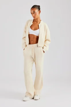 Knitted Zip Front Bomber - Oatmeal
