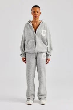 Knitted Zip Through Tracksuit - Light Grey