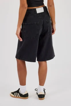 Ladies Baggy Denim Jort - Washed Black