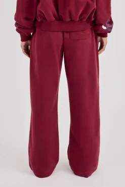 Layered Applique Wide Leg Jogger - Burgundy
