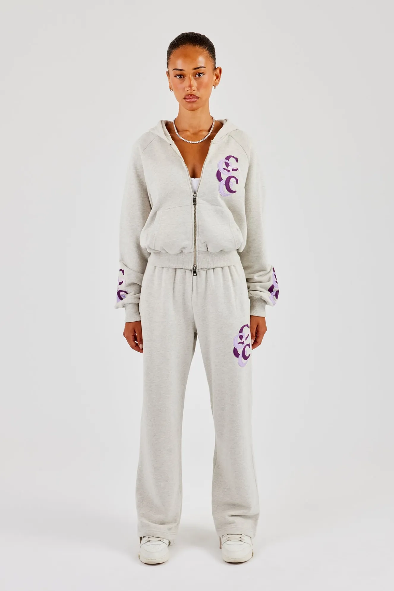 Layered Applique Wide Leg Jogger - Ash Grey